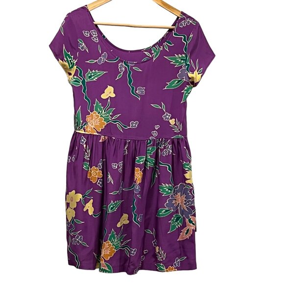 LUX Silk Baby Doll Mini Dress, Pockets, Purple Floral, M - Picture 8 of 8